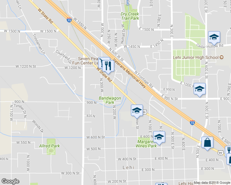 map of restaurants, bars, coffee shops, grocery stores, and more near 996 North 200 West in Lehi