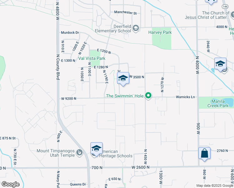 map of restaurants, bars, coffee shops, grocery stores, and more near 1103 North 1270 East in American Fork