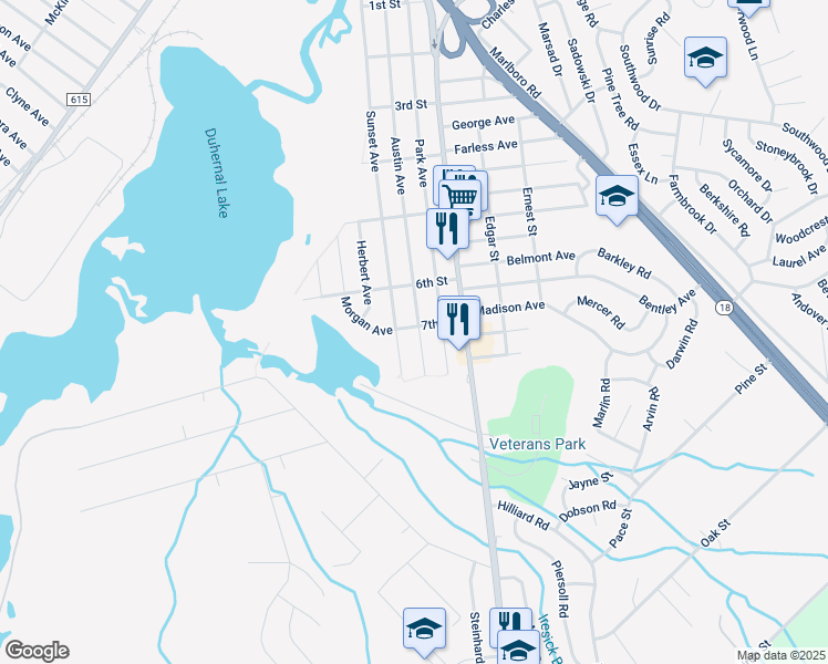 map of restaurants, bars, coffee shops, grocery stores, and more near 277 Austin Avenue in Old Bridge