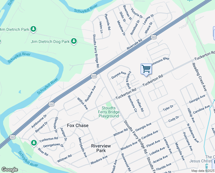 map of restaurants, bars, coffee shops, grocery stores, and more near 4325 Stoudts Ferry Bridge Road in Reading