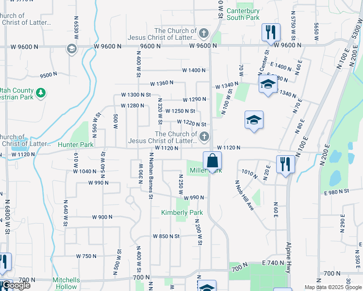map of restaurants, bars, coffee shops, grocery stores, and more near 1137 North 250 West in American Fork