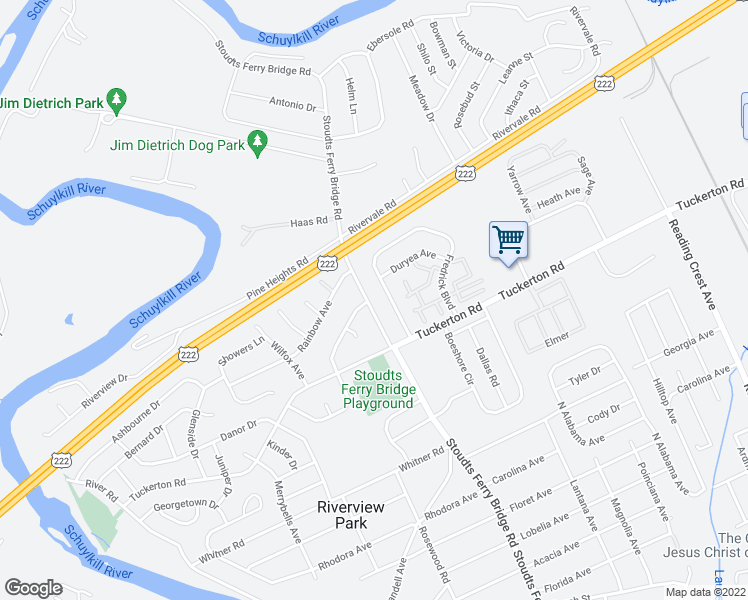 map of restaurants, bars, coffee shops, grocery stores, and more near 4325 Stoudts Ferry Bridge Road in Reading