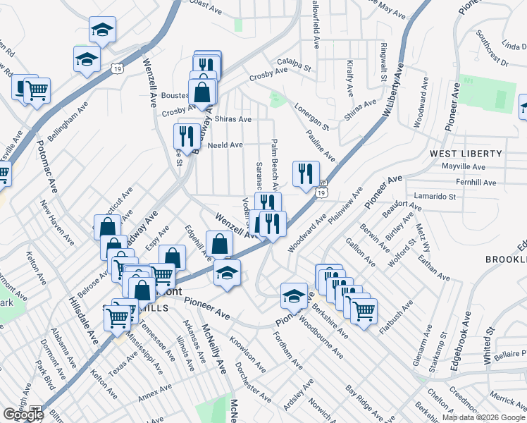 map of restaurants, bars, coffee shops, grocery stores, and more near 2430 Saranac Avenue in Pittsburgh