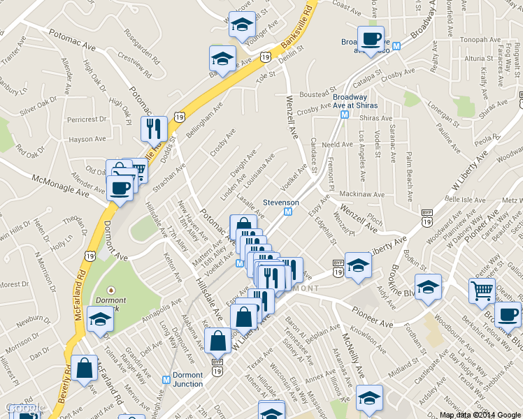 map of restaurants, bars, coffee shops, grocery stores, and more near 2800 Voelkel Avenue in Pittsburgh