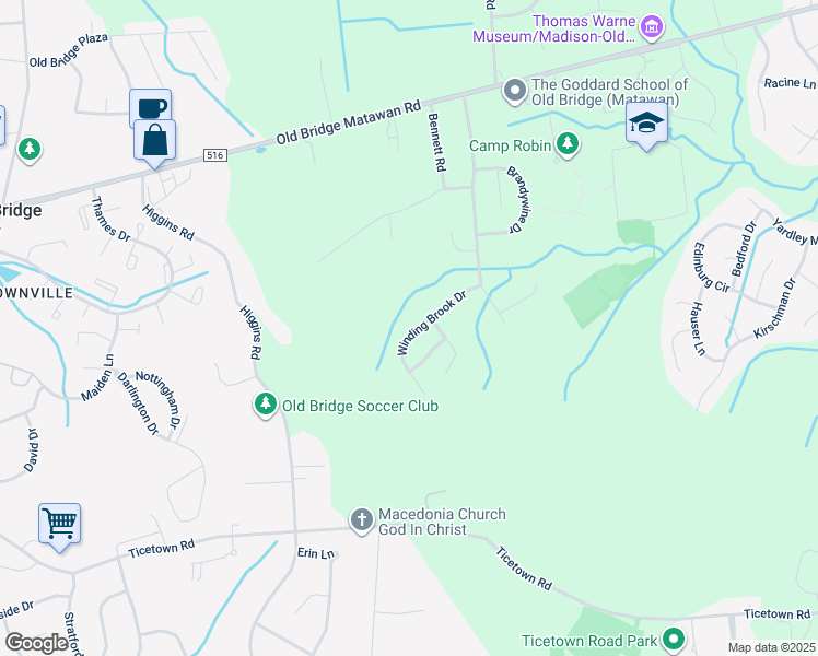 map of restaurants, bars, coffee shops, grocery stores, and more near 50 Winding Brook Drive in Matawan