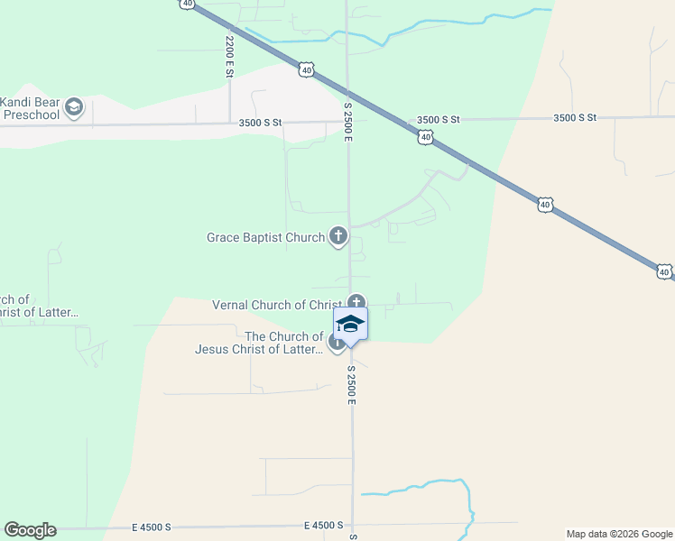 map of restaurants, bars, coffee shops, grocery stores, and more near 3870 South 2500 East in Vernal
