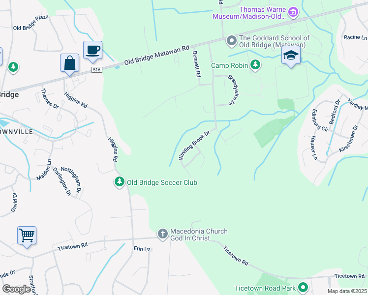 map of restaurants, bars, coffee shops, grocery stores, and more near 50 Winding Brook Drive in Matawan