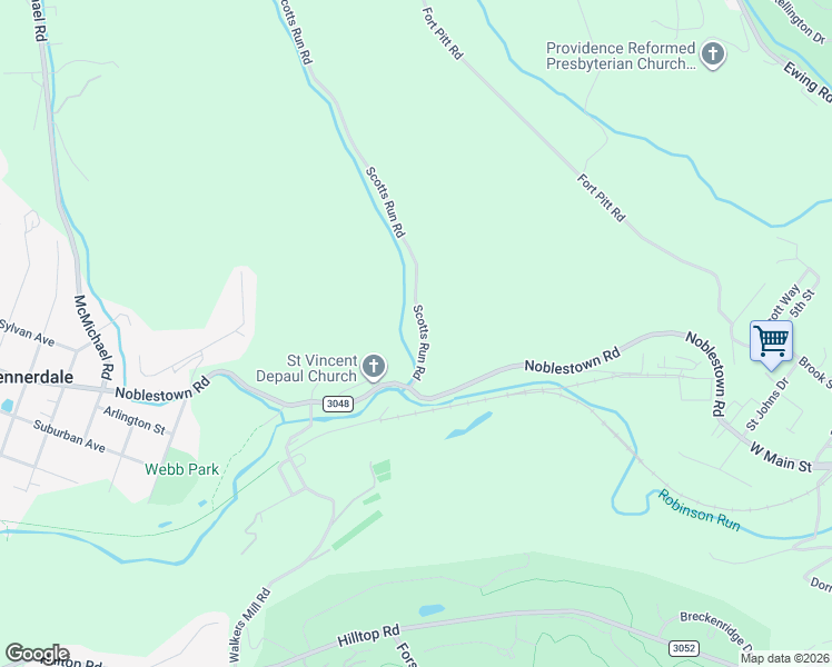 map of restaurants, bars, coffee shops, grocery stores, and more near 1 Scotts Run Road in Carnegie