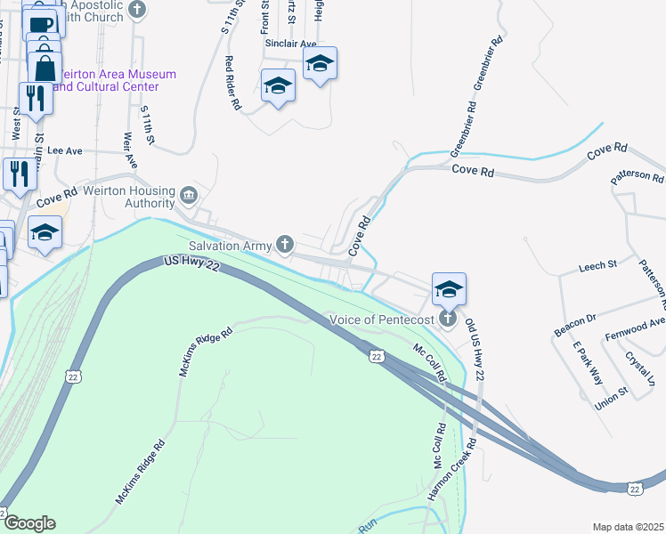 map of restaurants, bars, coffee shops, grocery stores, and more near 844 Cove Road in Colliers
