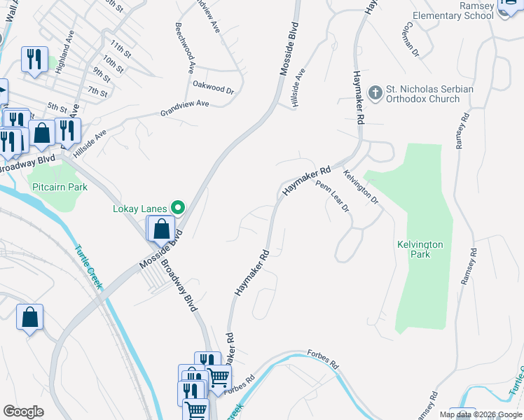 map of restaurants, bars, coffee shops, grocery stores, and more near 1017 Brian Court in Monroeville