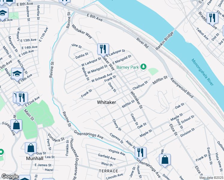 map of restaurants, bars, coffee shops, grocery stores, and more near 208 Dora Street in Homestead