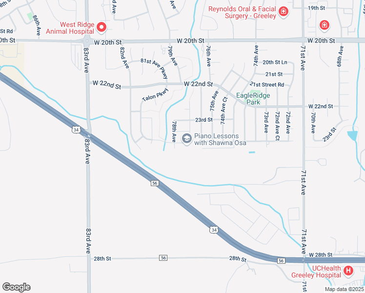map of restaurants, bars, coffee shops, grocery stores, and more near 7712 Talon Parkway in Greeley
