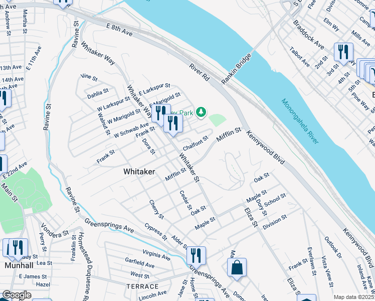 map of restaurants, bars, coffee shops, grocery stores, and more near 118 Chalfont Street in Homestead