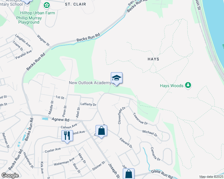 map of restaurants, bars, coffee shops, grocery stores, and more near 900 Agnew Road in Pittsburgh