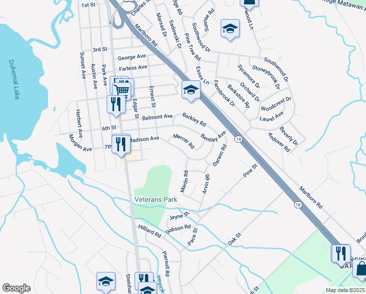 map of restaurants, bars, coffee shops, grocery stores, and more near 90 Madison Avenue in Old Bridge