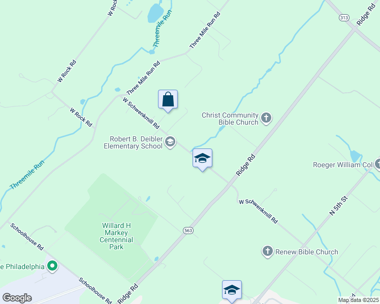 map of restaurants, bars, coffee shops, grocery stores, and more near 1113 West Schwenkmill Road in Perkasie