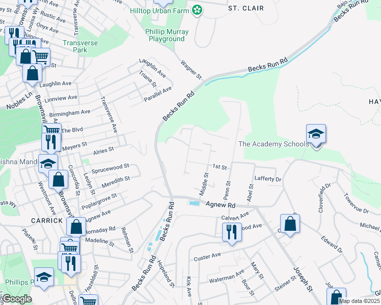 map of restaurants, bars, coffee shops, grocery stores, and more near 459 1st Street in Pittsburgh