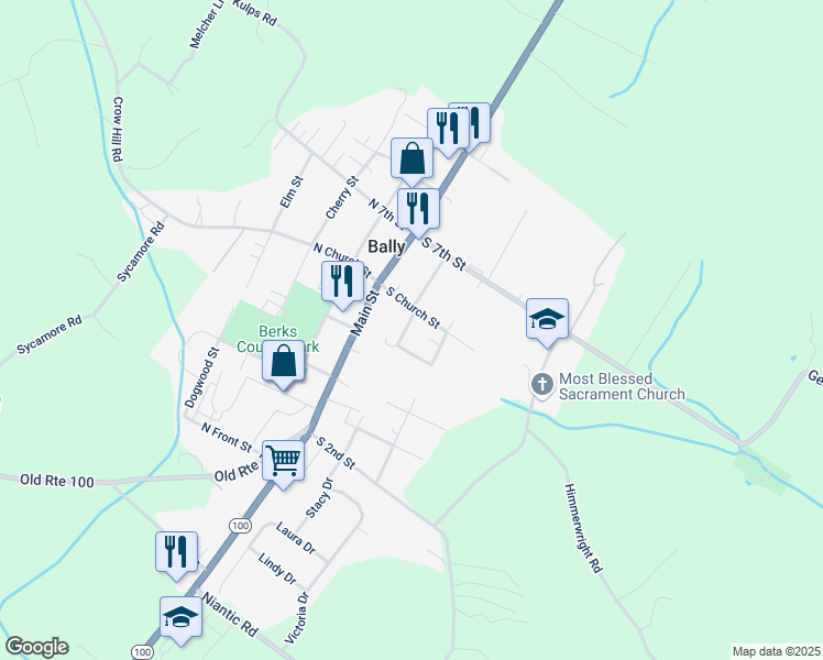 map of restaurants, bars, coffee shops, grocery stores, and more near 520 Walnut Street in Bally
