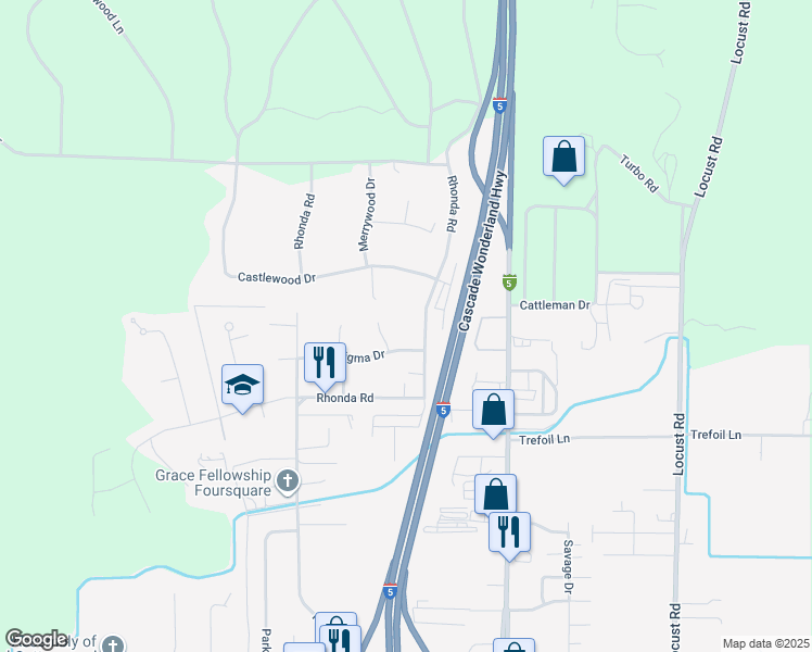 map of restaurants, bars, coffee shops, grocery stores, and more near 3870 Rhonda Road in Cottonwood
