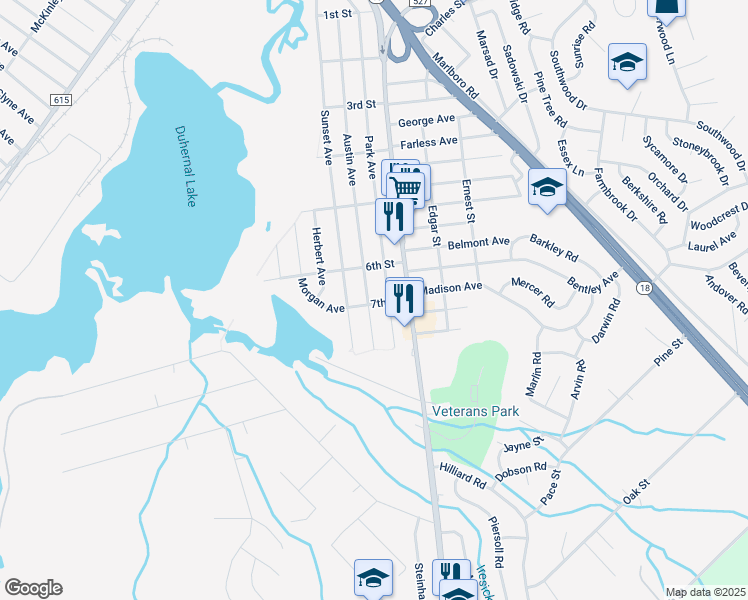 map of restaurants, bars, coffee shops, grocery stores, and more near 277 Austin Avenue in Old Bridge