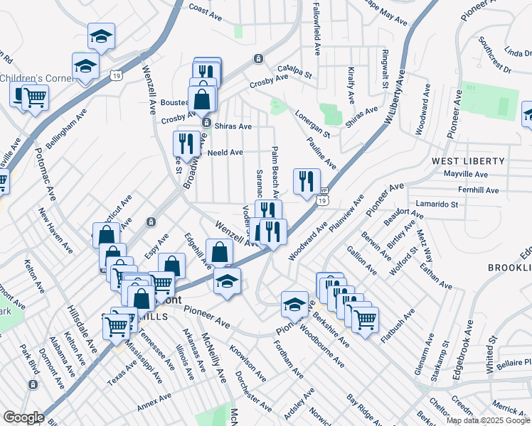map of restaurants, bars, coffee shops, grocery stores, and more near 2430 Saranac Avenue in Pittsburgh