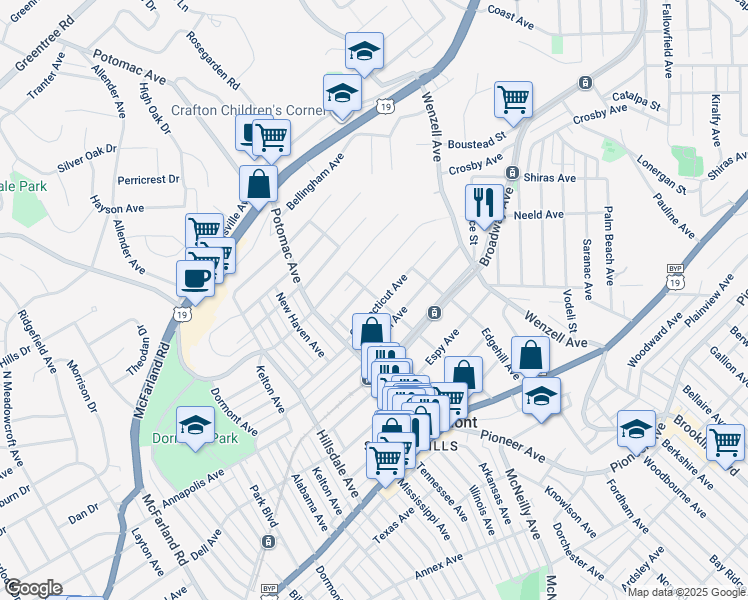 map of restaurants, bars, coffee shops, grocery stores, and more near 2800 Voelkel Avenue in Pittsburgh
