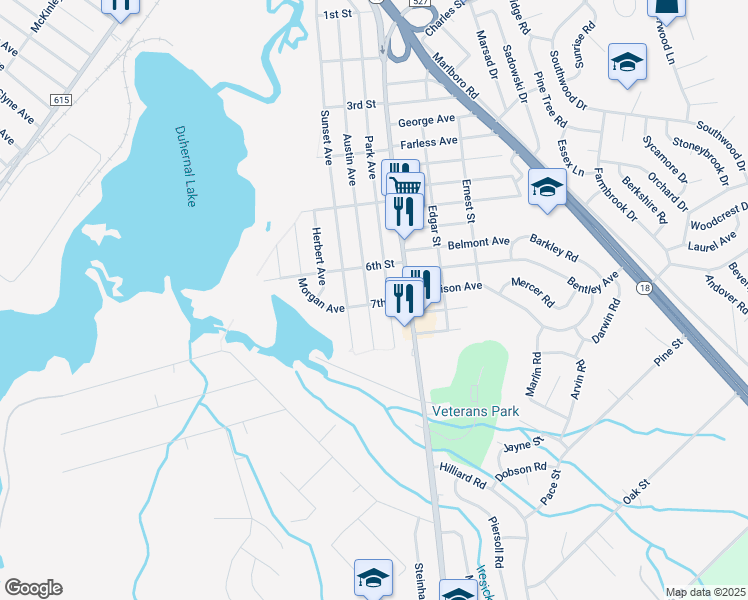 map of restaurants, bars, coffee shops, grocery stores, and more near 277 Austin Avenue in Old Bridge