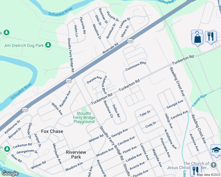 map of restaurants, bars, coffee shops, grocery stores, and more near 1017 Fredrick Boulevard in Reading