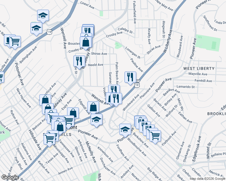 map of restaurants, bars, coffee shops, grocery stores, and more near 2430 Saranac Avenue in Pittsburgh