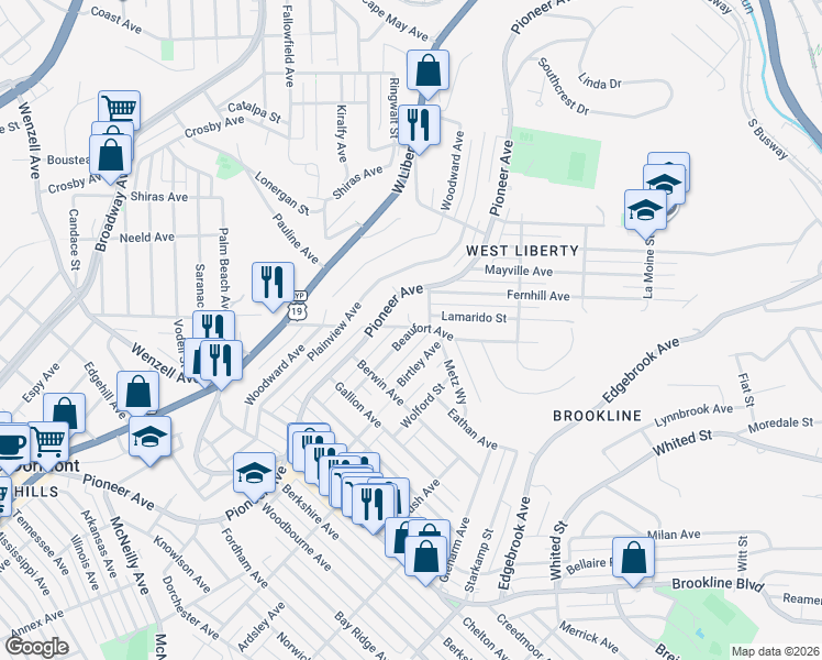 map of restaurants, bars, coffee shops, grocery stores, and more near 7 Beaufort Court in Pittsburgh