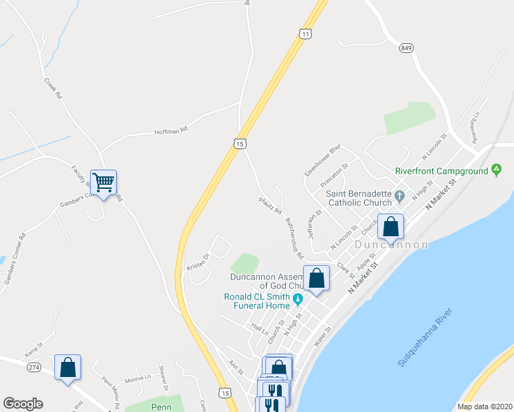 map of restaurants, bars, coffee shops, grocery stores, and more near 4 Pfautz Road in Duncannon