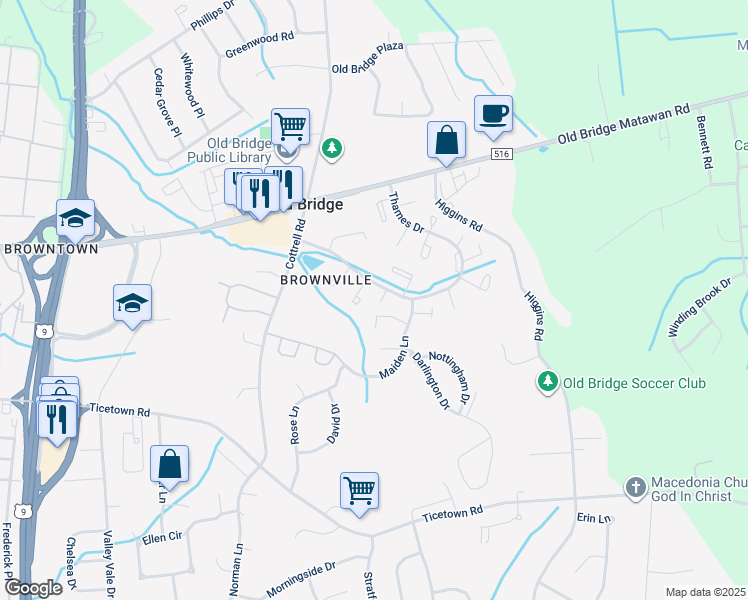 map of restaurants, bars, coffee shops, grocery stores, and more near 79 Halberd Court in Old Bridge