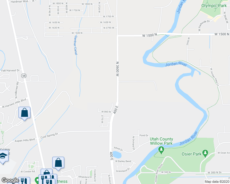 map of restaurants, bars, coffee shops, grocery stores, and more near 9297 North 3600 West in Lehi