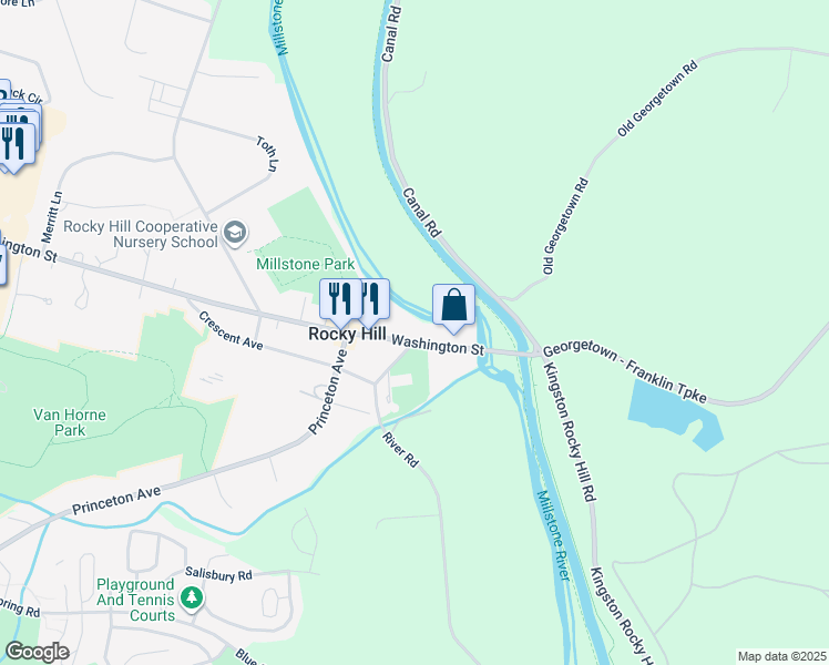 map of restaurants, bars, coffee shops, grocery stores, and more near 169 Washington Street in Rocky Hill