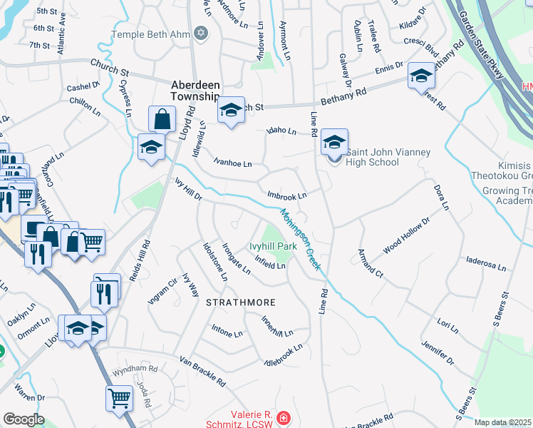 map of restaurants, bars, coffee shops, grocery stores, and more near 31 Ithan Lane in Aberdeen Township