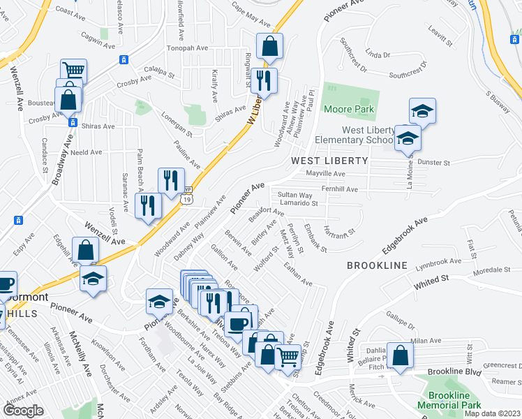 map of restaurants, bars, coffee shops, grocery stores, and more near 2 Beaufort Court in Pittsburgh