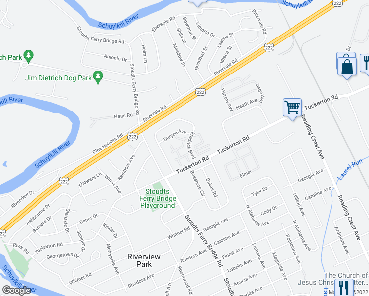 map of restaurants, bars, coffee shops, grocery stores, and more near 1114 Fredrick Boulevard in Reading