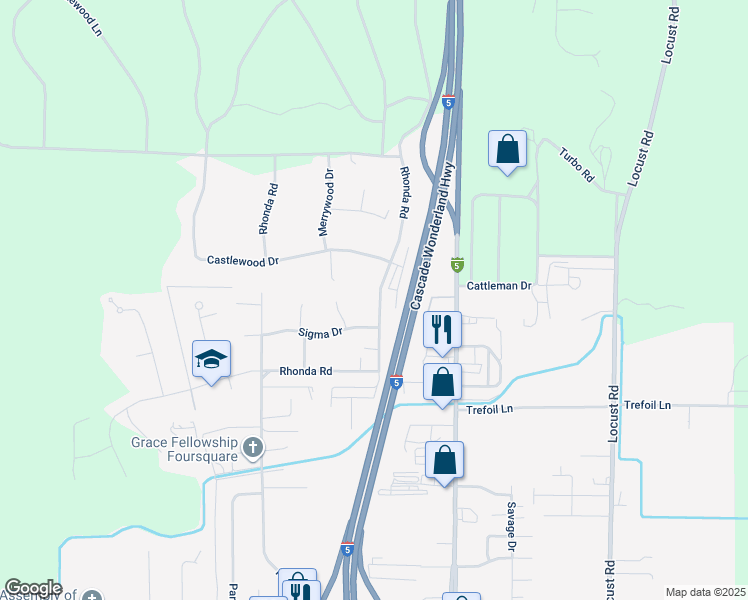 map of restaurants, bars, coffee shops, grocery stores, and more near 3870 Rhonda Road in Cottonwood