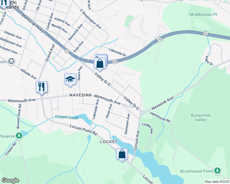 map of restaurants, bars, coffee shops, grocery stores, and more near 54 Valley Drive East in Atlantic Highlands