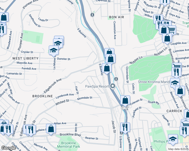 map of restaurants, bars, coffee shops, grocery stores, and more near 1604 Ballinger Street in Pittsburgh