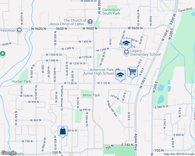 map of restaurants, bars, coffee shops, grocery stores, and more near 1138 North 150 West Street in American Fork