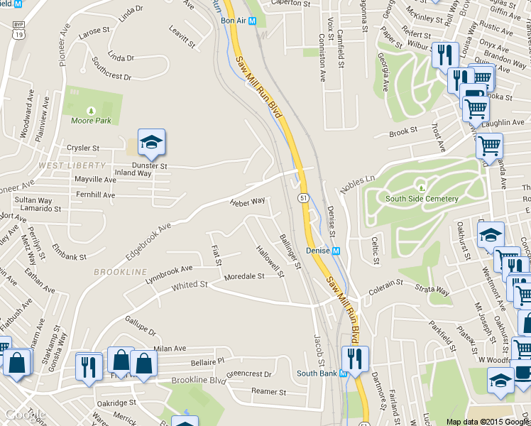 map of restaurants, bars, coffee shops, grocery stores, and more near 1604 Ballinger Street in Pittsburgh