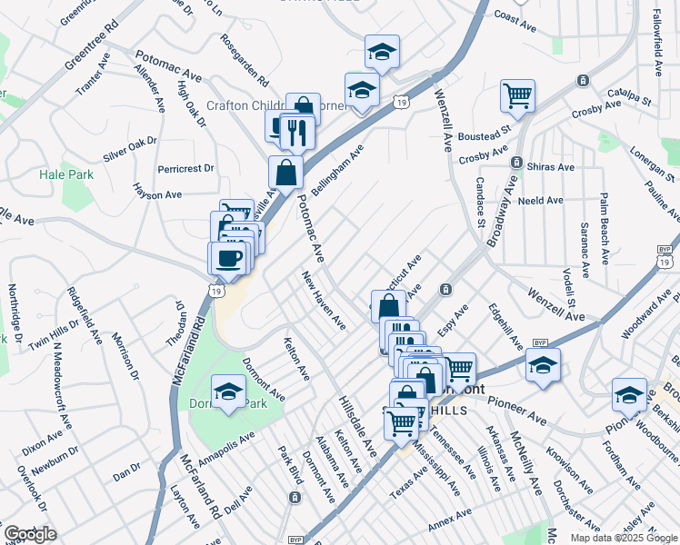 map of restaurants, bars, coffee shops, grocery stores, and more near 1700 Potomac Avenue in Pittsburgh