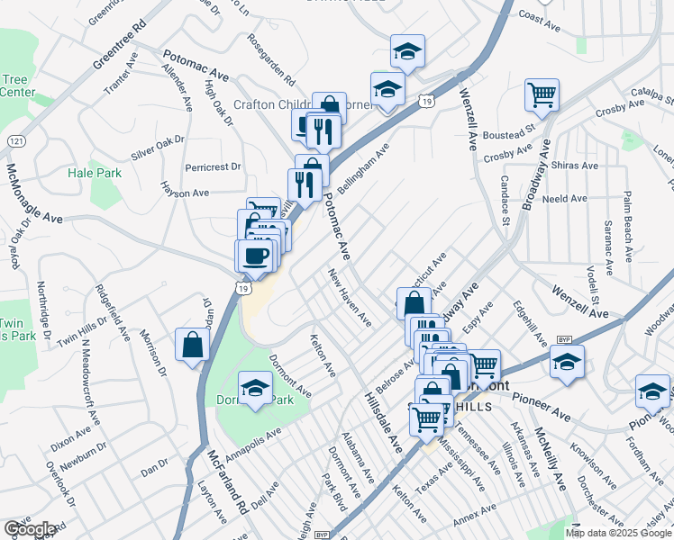 map of restaurants, bars, coffee shops, grocery stores, and more near 1717 New Haven Avenue in Pittsburgh