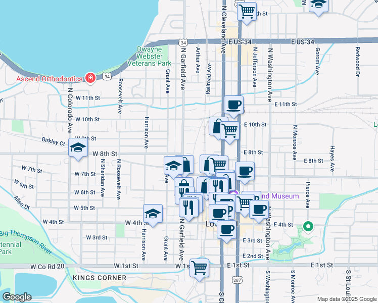 map of restaurants, bars, coffee shops, grocery stores, and more near 806 North Garfield Avenue in Loveland