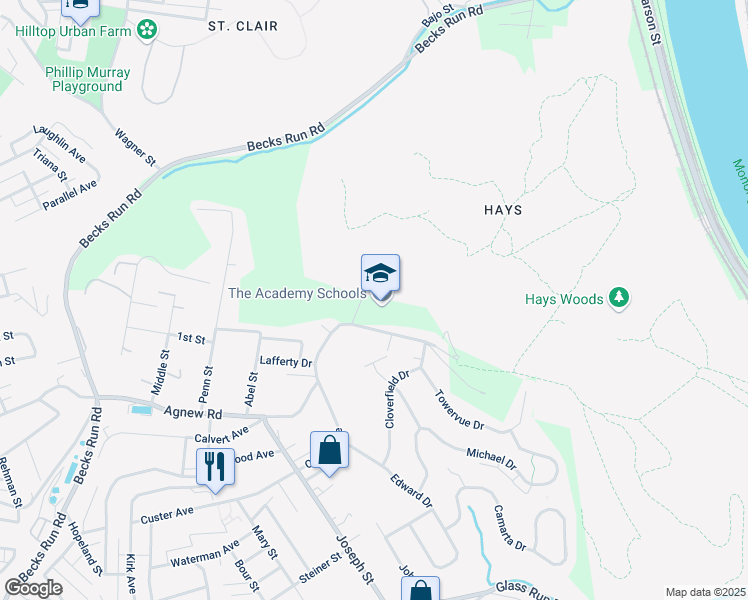 map of restaurants, bars, coffee shops, grocery stores, and more near 900 Agnew Road in Pittsburgh