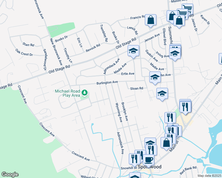 map of restaurants, bars, coffee shops, grocery stores, and more near 211 Wyoming Avenue in Spotswood