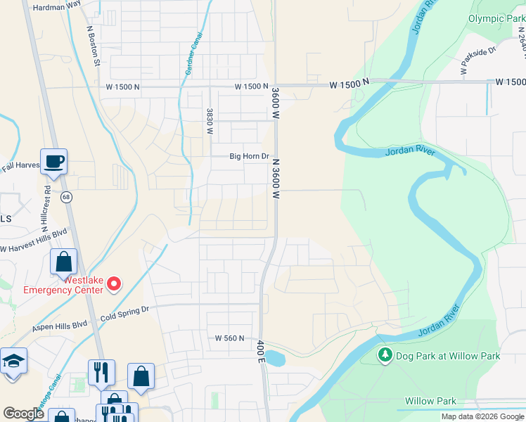 map of restaurants, bars, coffee shops, grocery stores, and more near 993 North 3620 West in Lehi