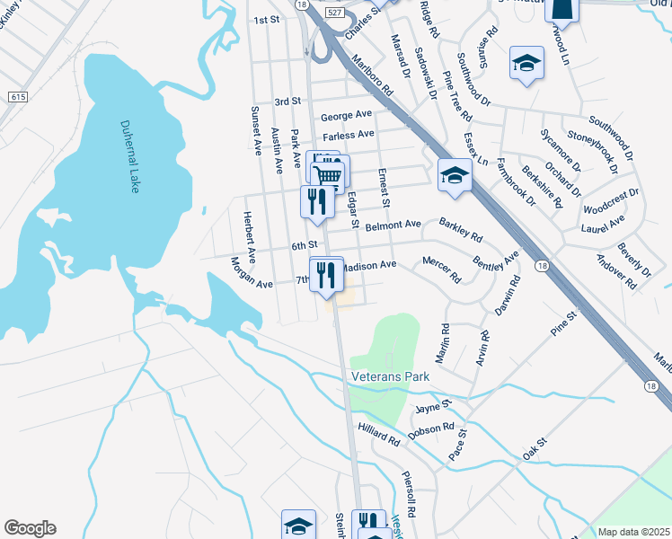 map of restaurants, bars, coffee shops, grocery stores, and more near 0 Madison Avenue in Old Bridge Township