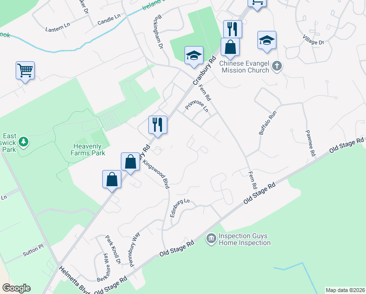 map of restaurants, bars, coffee shops, grocery stores, and more near 1508 Commons at Kingswood Drive in East Brunswick